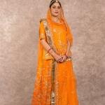 Mint Orange Aari Sequins Work Rajputi Poshak | Multiple Handwork on Bamber Satin | Jaipurio Designer Collection